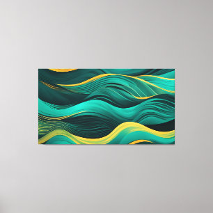 Abstract Waves In A Bend Of Teal & Yellow Canvas Print