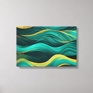 Abstract Waves In A Bend Of Teal & Yellow Canvas Print