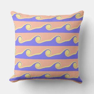 Abstract Waves in Blue & Coral Cushion