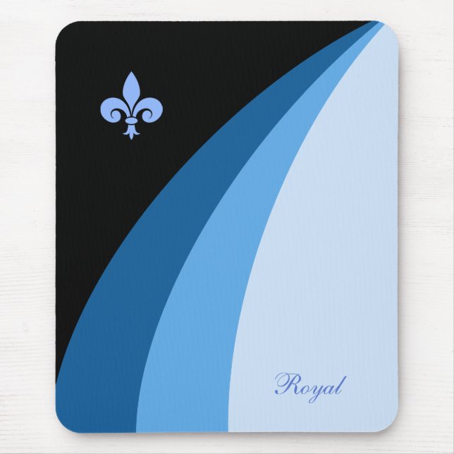 Abstract waves in blue shades & fleur de lis mouse mat (Front)