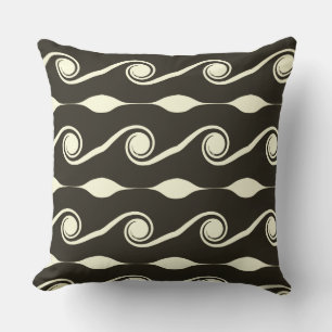 Abstract Waves in Dark Grey & Ivory Cushion