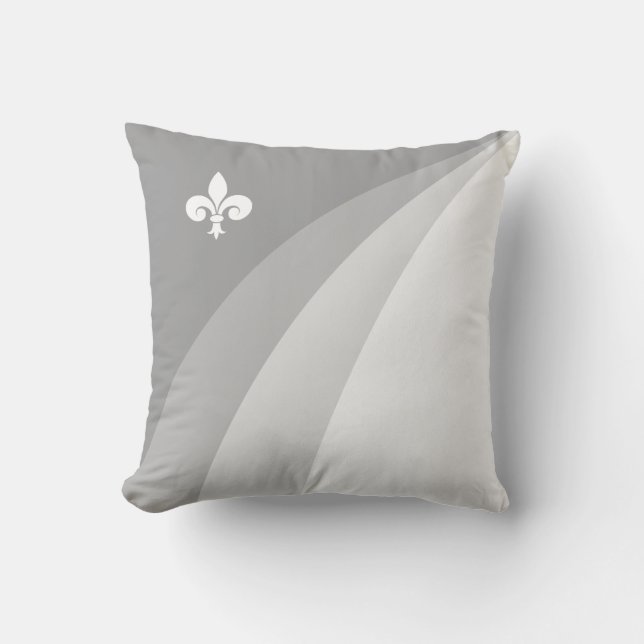 Abstract waves in grey shades & white fleur de lis cushion (Front)