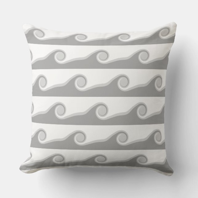 Abstract Waves in Grey & White Cushion (Front)
