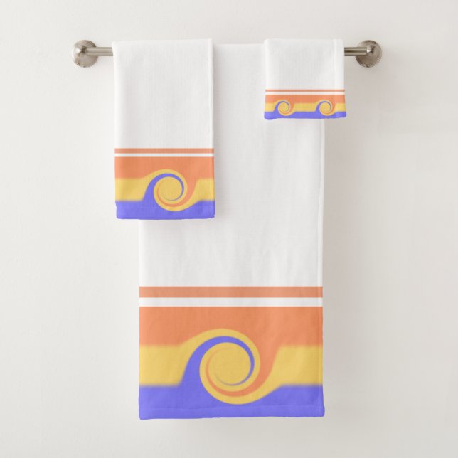 Abstract Waves in Pastel Colours on White Bath Towel Set (Insitu)