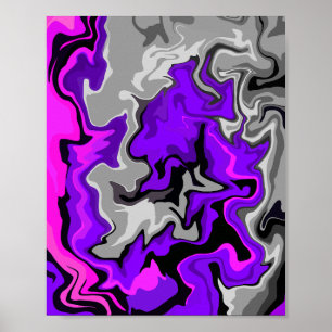 Abstract Waves in Purple, Grey, pink, & Black Poster
