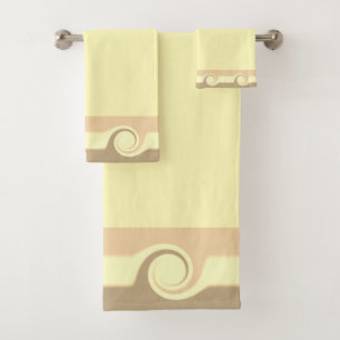 Abstract Waves on Beige & Light Yellow Bath Towel Set
