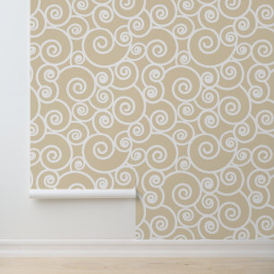 Abstract Waves Pattern Beige White Ocean Wallpaper