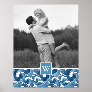 Abstract Waves Photo with Monogram Monogram Poster