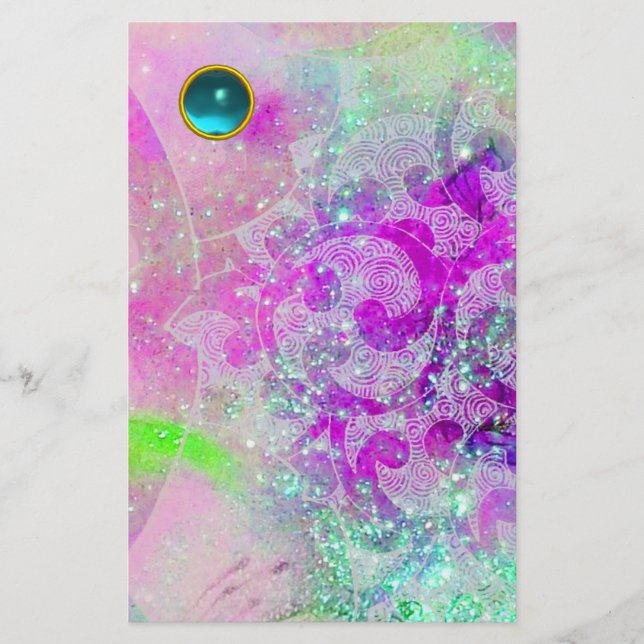 ABSTRACT WAVES Pink Purple Teal Aqua Blue Gemstone Stationery (Front)