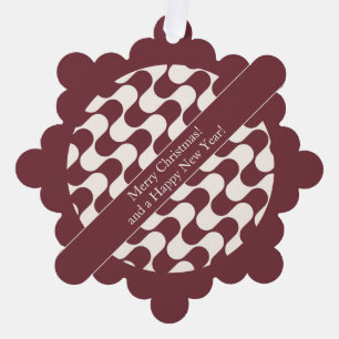 Abstract Waves Red and White with Text Tree Decoration Card