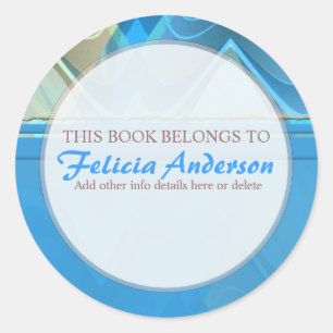 Abstract Waves : Round Artistic Bookplate Label
