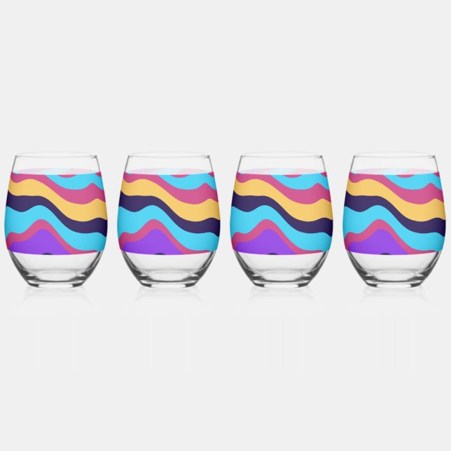 Abstract Waves Stemless Wine Glass (Front)