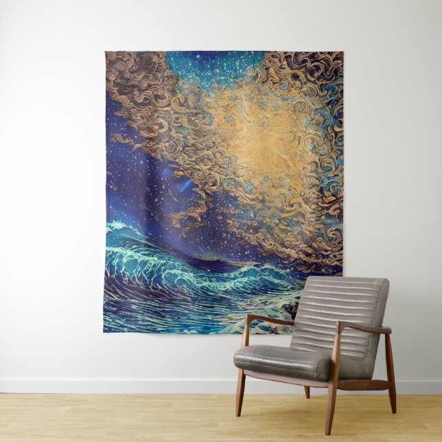 Abstract Waves Sunset Tapestry (In Situ)