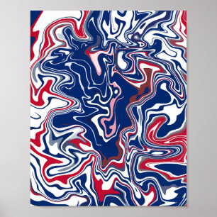Abstract Waves with Red, Blue, and White Poster