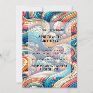 Abstract Wavy Art Birthday Party Invitations