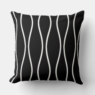 Abstract Wavy Geometric Pattern on Black Cushion