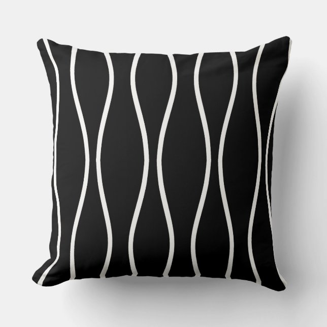 Abstract Wavy Geometric Pattern on Black Cushion (Front)