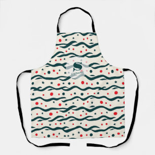 Abstract Wavy Lines and Geometric Shapes Pattern Apron