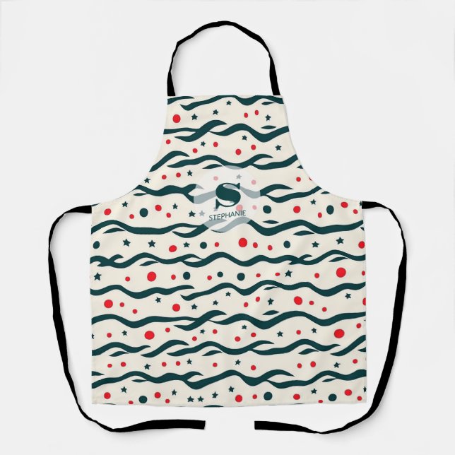 Abstract Wavy Lines and Geometric Shapes Pattern Apron (Front)