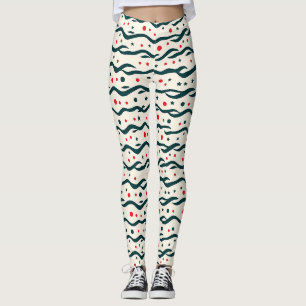 Abstract Wavy Lines and Geometric Shapes Pattern Leggings
