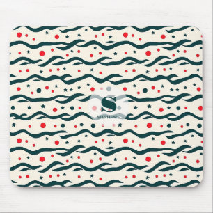 Abstract Wavy Lines and Geometric Shapes Pattern Mouse Mat