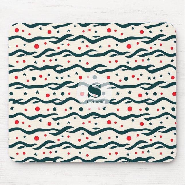 Abstract Wavy Lines and Geometric Shapes Pattern Mouse Mat (Front)