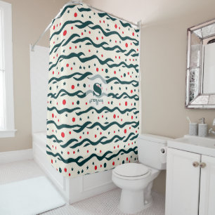 Abstract Wavy Lines and Geometric Shapes Pattern Shower Curtain
