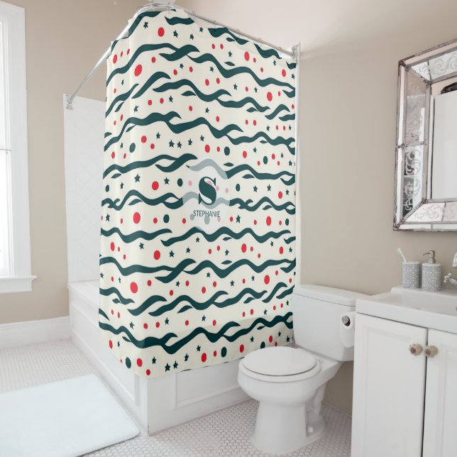 Abstract Wavy Lines and Geometric Shapes Pattern Shower Curtain (In Situ)