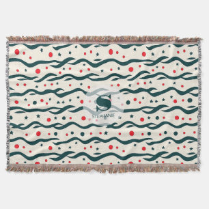 Abstract Wavy Lines and Geometric Shapes Pattern Throw Blanket