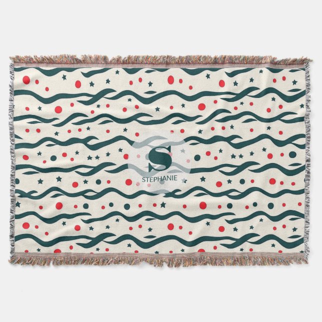 Abstract Wavy Lines and Geometric Shapes Pattern Throw Blanket (Front)