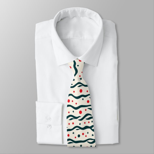 Abstract Wavy Lines and Geometric Shapes Pattern Tie (Tied)