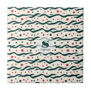 Abstract Wavy Lines and Geometric Shapes Pattern Tile