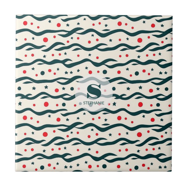 Abstract Wavy Lines and Geometric Shapes Pattern Tile (Front)