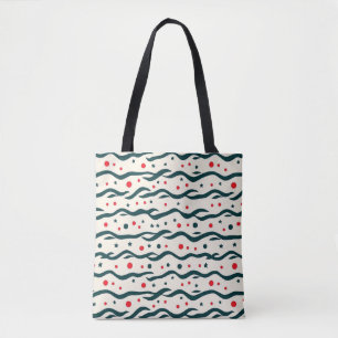 Abstract Wavy Lines and Geometric Shapes Pattern Tote Bag