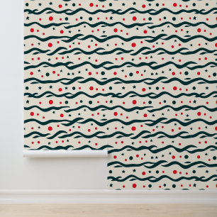 Abstract Wavy Lines and Geometric Shapes Pattern Wallpaper