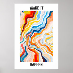 Abstract Wavy Lines Art Print Colorful Home Office