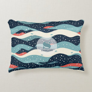 Abstract Wavy Lines with Snowflake Dots Decorative Cushion