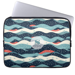Abstract Wavy Lines with Snowflake Dots Laptop Sleeve