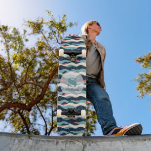 Abstract Wavy Lines with Snowflake Dots Skateboard
