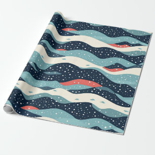 Abstract Wavy Lines with Snowflake Dots Wrapping Paper