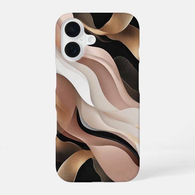 Abstract Wavy Patterns with Elegant Gold iPhone 16 Case (Back)