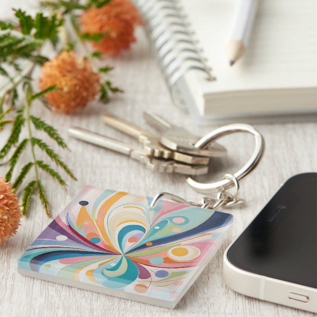 Abstract wavy shapes key ring (Front Right)