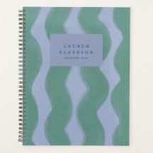 Abstract Wavy Stripe Green Lavender Planner