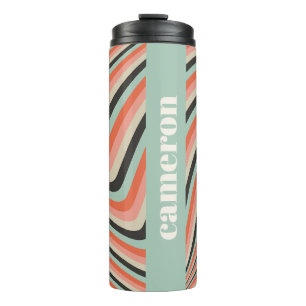 Abstract Wavy Stripes Aqua and Peach Personalised Thermal Tumbler