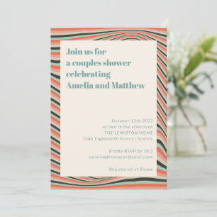 Abstract Wavy Stripes Aqua Peach Couples Shower Invitation