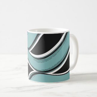 Abstract Wavy Teal and Black Flow Design Coffee Mug