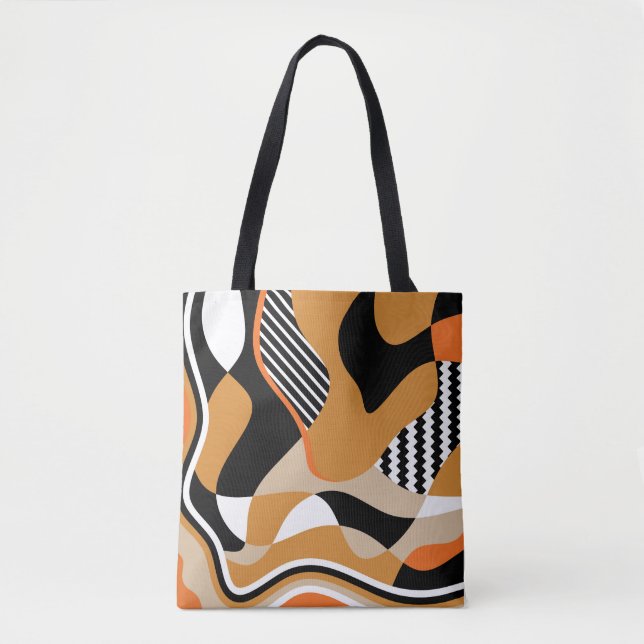 Abstract wavy: vintage black pattern tote bag (Front)