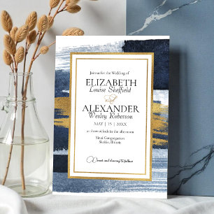 Abstract Wedding Invitation   Blue Gold Watercolor