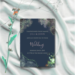 Abstract Wedding Invitation Green Navy Pink