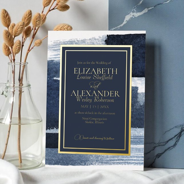 Abstract Wedding Invitations | Navy Blue Gilded (Creator Uploaded)